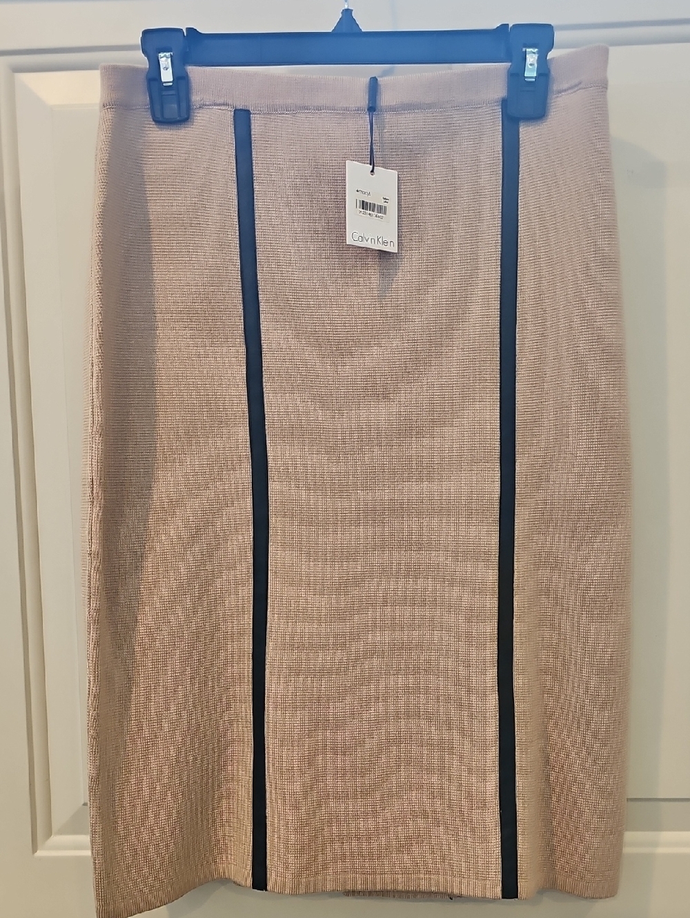 Calvin Klein Tan Pencil Skirt with Brown Vertical Trim